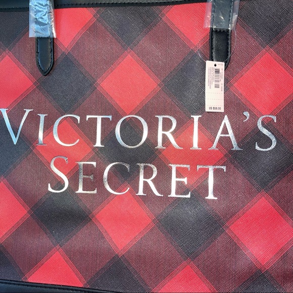 🆕NWT Victoria’s Secret Black & Red Plaid Large Tote Bag - Picture 3 of 8